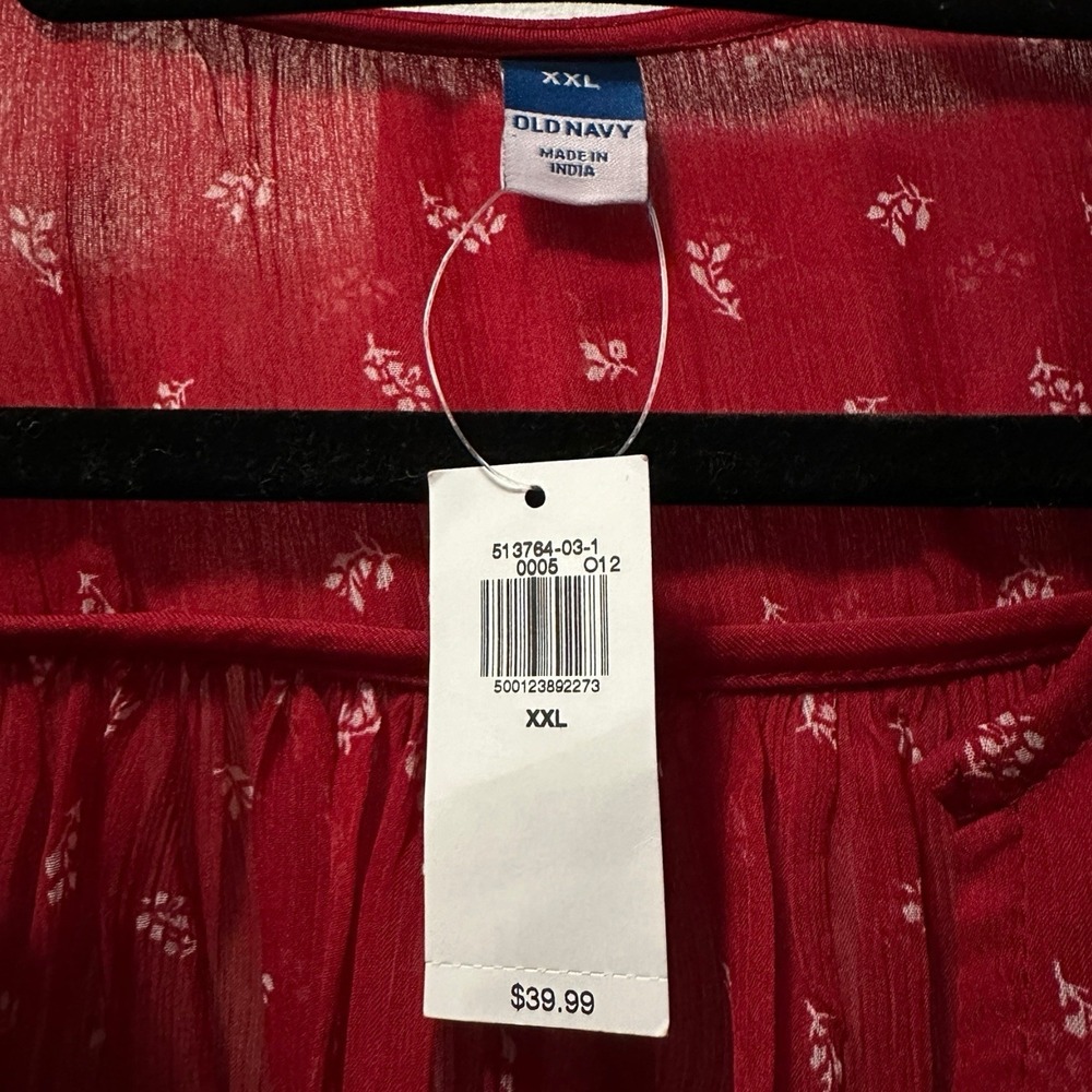 Old Navy Tie-Front Chiffon Top Red Floral Plus 2XL Coquette Cottagecore Boho NEW - Picture 5 of 10